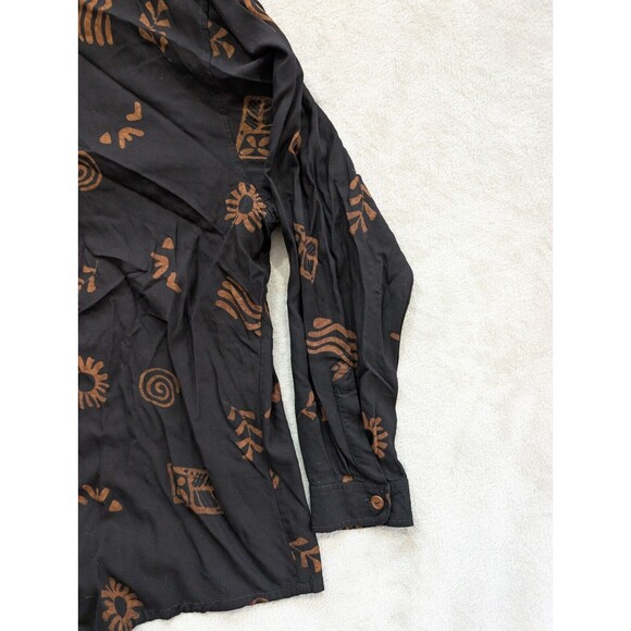 Vintage TravelSmith Black Tan Pattern Button Up Top Large L Womens - Picture 5 of 13